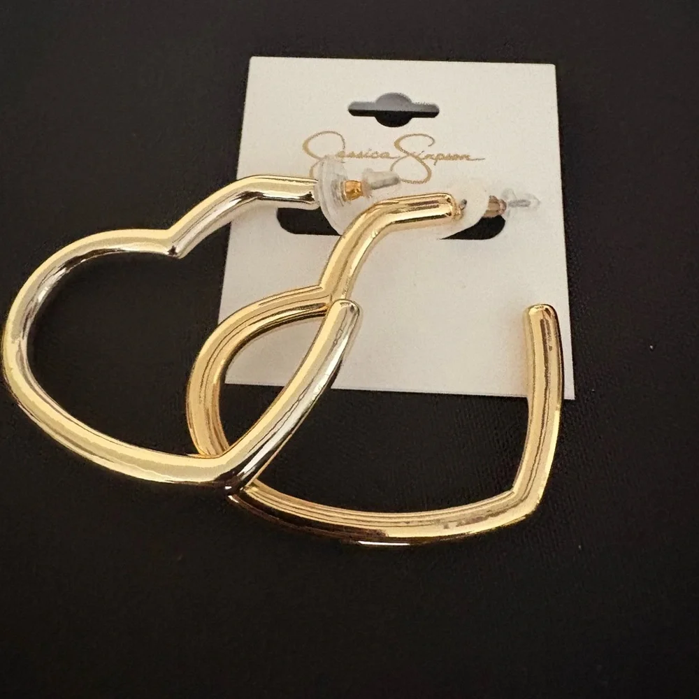 NEW Jessica Simpson gold heart earrings
